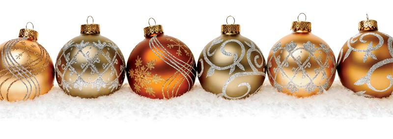 Row of gold Christmas ornaments