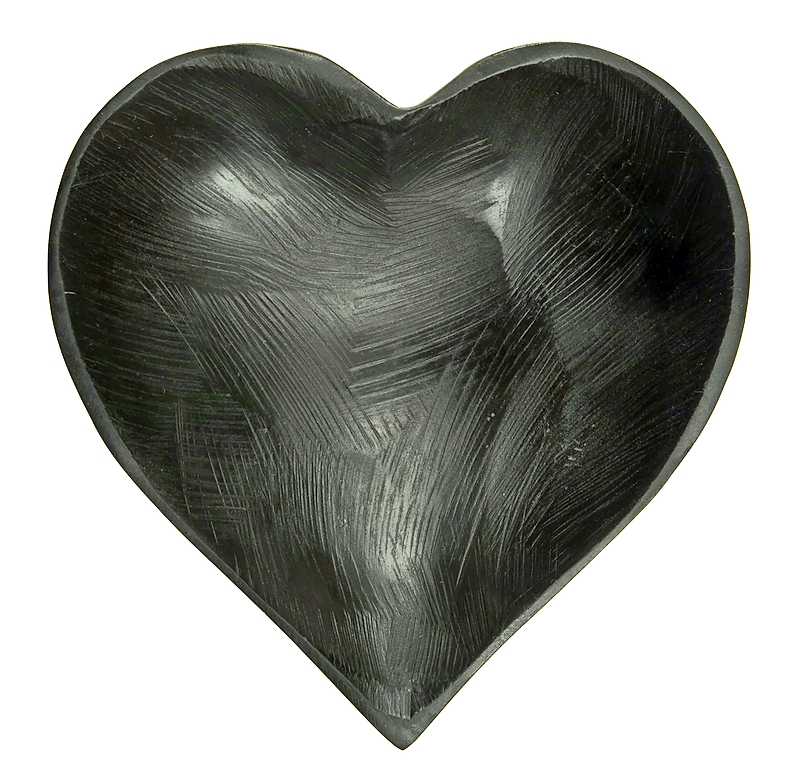 Natural soapstone carved black heart bowl