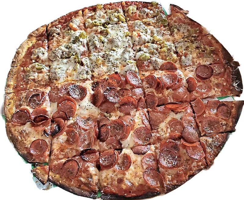 A party cut thin crust pizza
