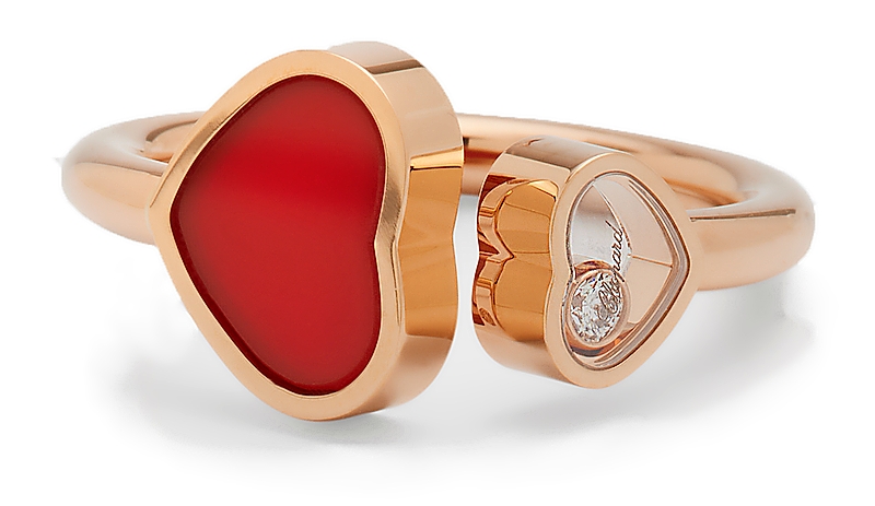 Chopard 18k rose-gold Happy Heart Carnelian and diamond ring