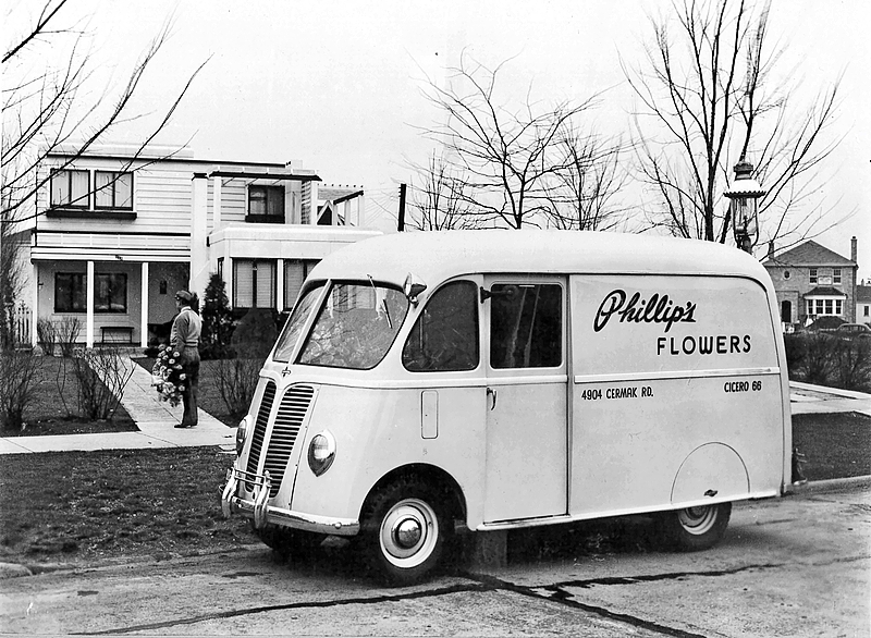 An old photo of a Phillips Flowers delivery van