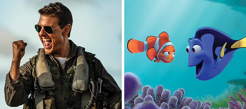Stills from ‘Top Gun: Maverick’ and ‘Finding Nemo’