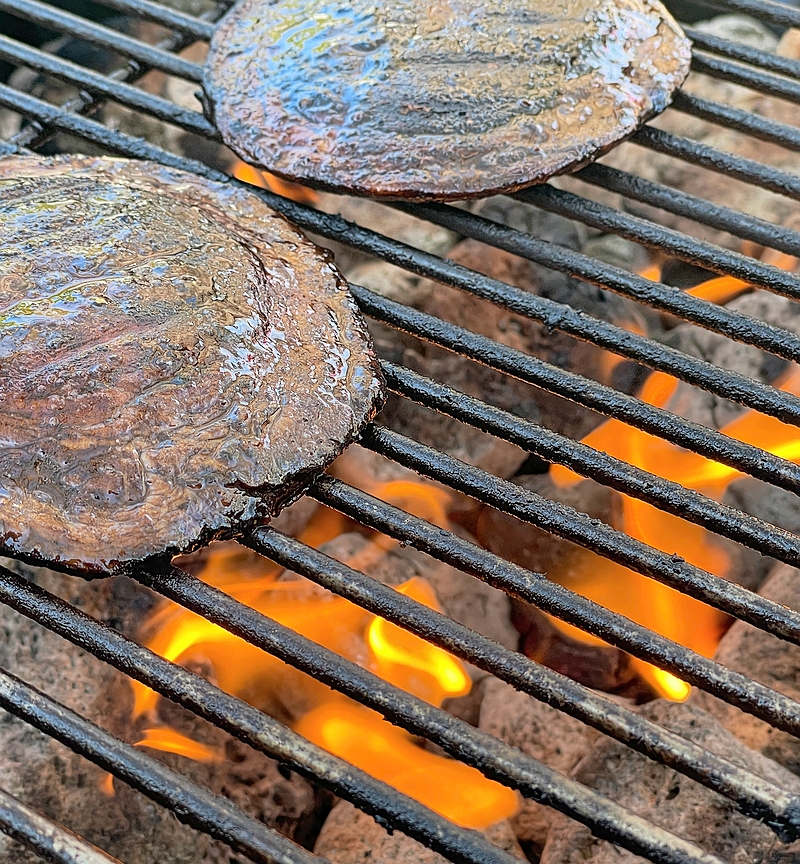 Mushroom caps on the grill