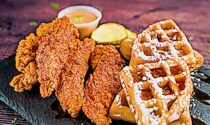 Chicken and waffles at Hangry Joe’s Hot Chicken