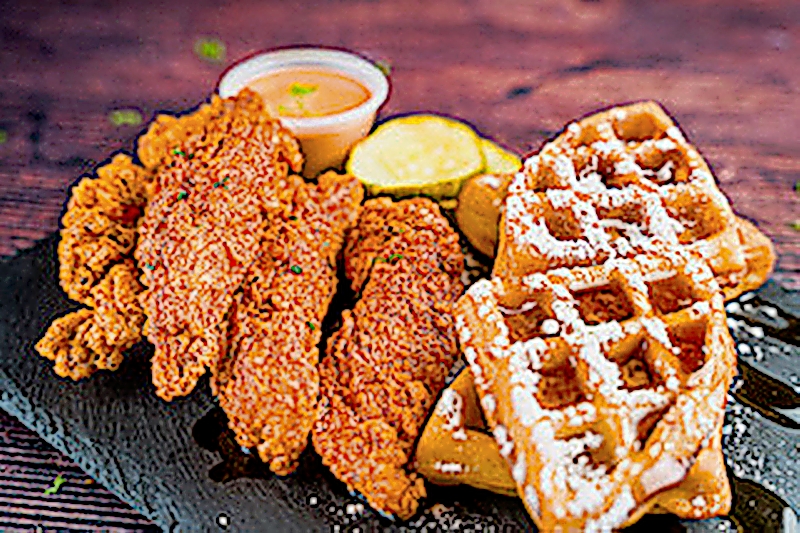 Chicken and waffles at Hangry Joe’s Hot Chicken