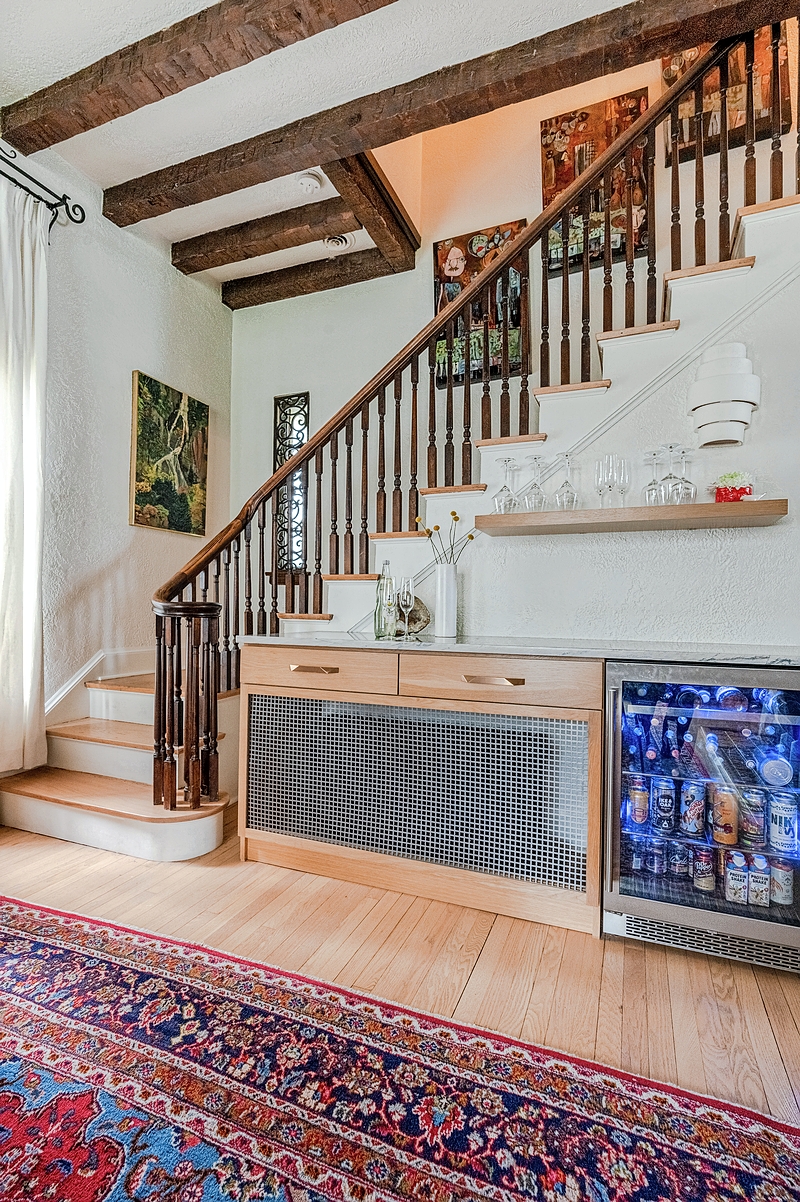 The home's staircase and hidden radiator