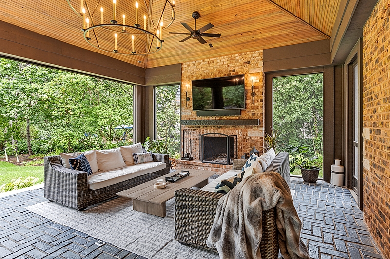 The covered patio of the Glen Ellyn home