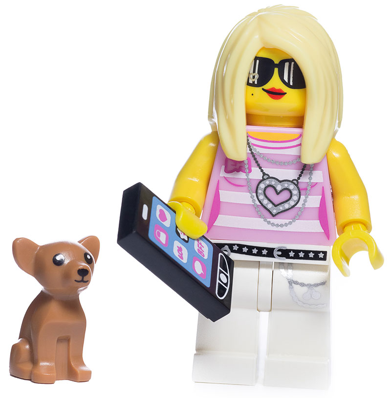 Woman and dog Lego minifigs