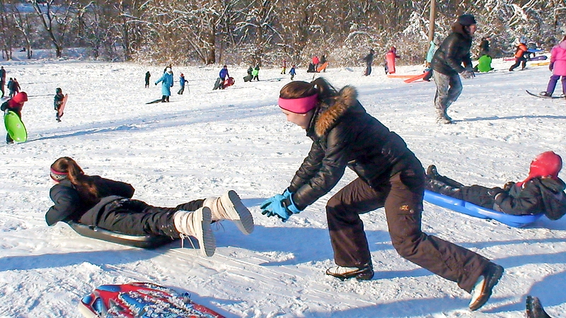 Sledding at Fabyan Forest Preserve