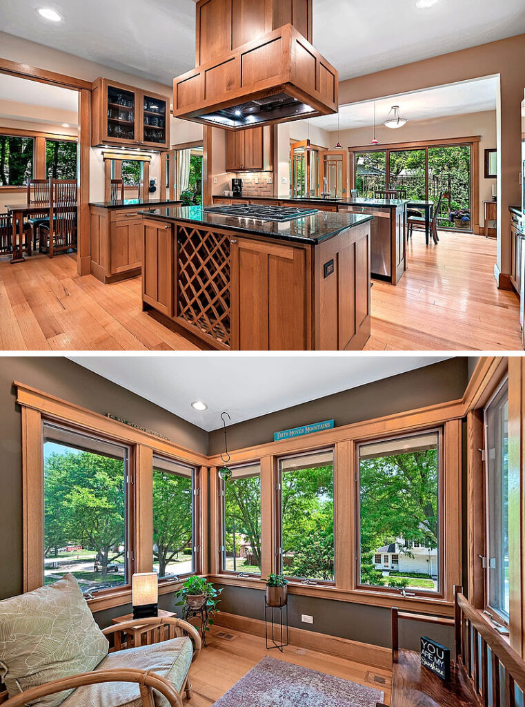 The kitchen and reading room in the St. Charles home