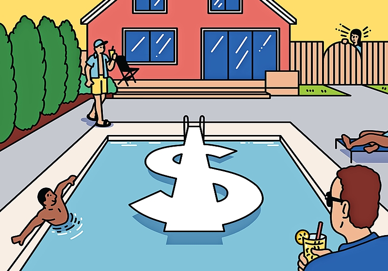 An illustration of a dollar sign in a home's pool