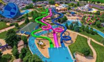 An aerial photo of a water park