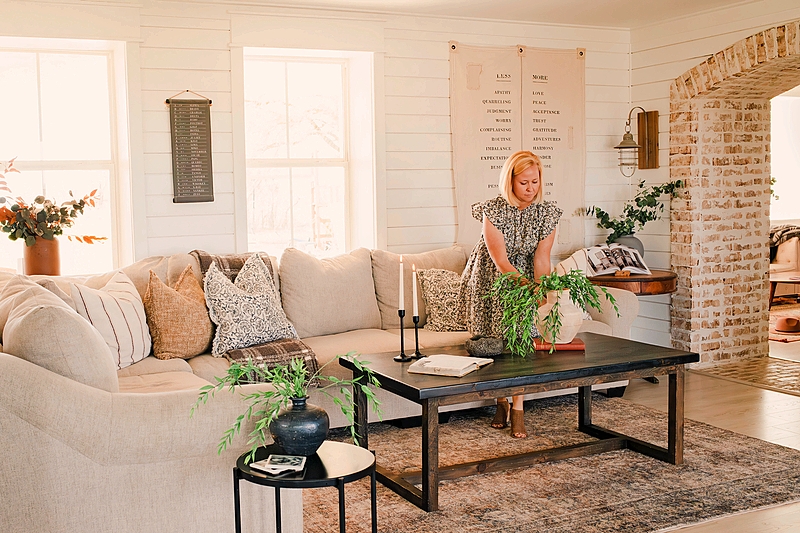 The farmhouse's living room