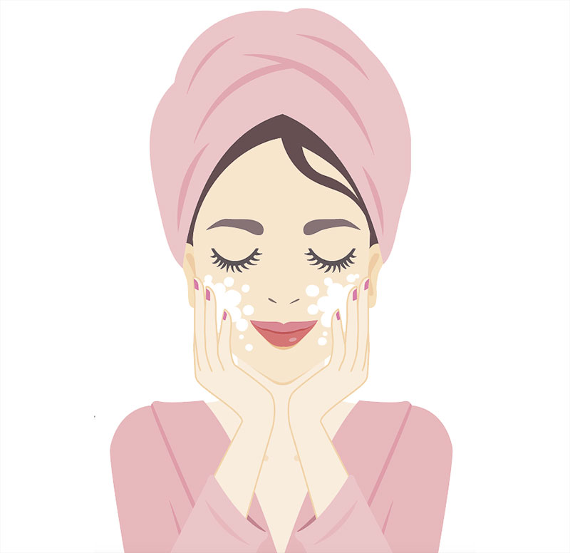 Illustration of a woman washing her face