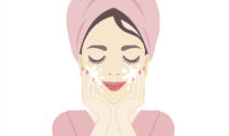 Illustration of a woman washing her face