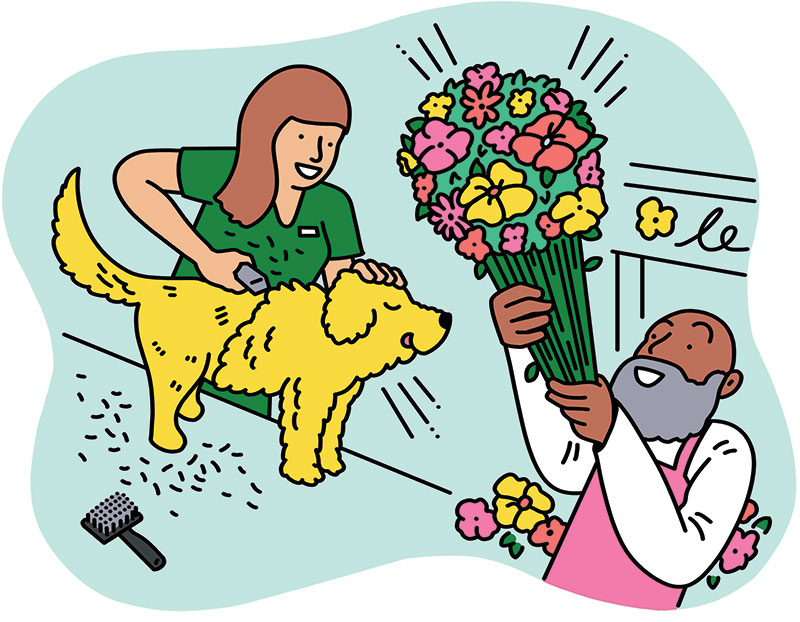 Pet grooming and florist illustration