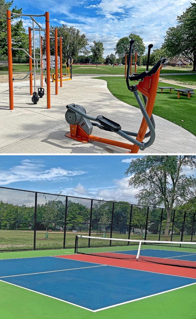 Briar Patch Park’s new fitness equipment; Briar Patch Park’s new pickelball courts