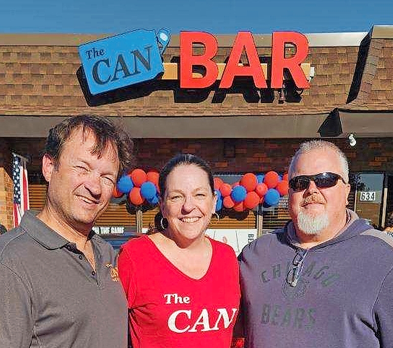 Owners (from left) Matt Rocush, Sandy Rocush, and Rod Peterson outside The Can