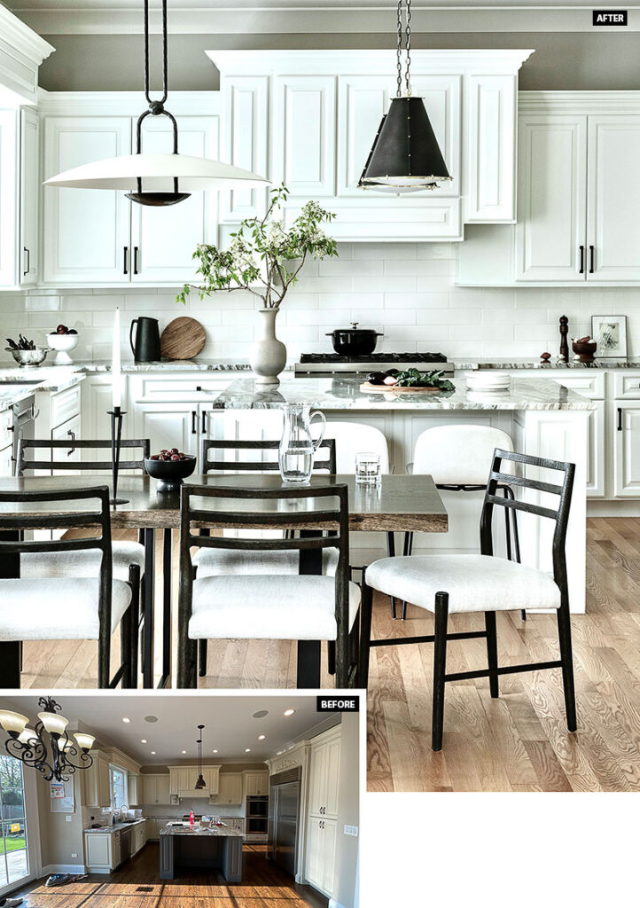 Before and after photos of the kitchen in the Clarendon Hills home