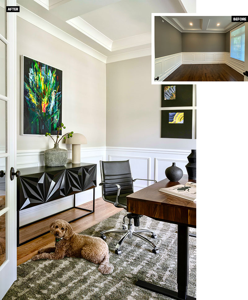 Before and after photos of the office in the Clarendon Hills home