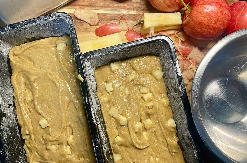 Apple Bread with Pecan Streusel batter getting ready for the oven