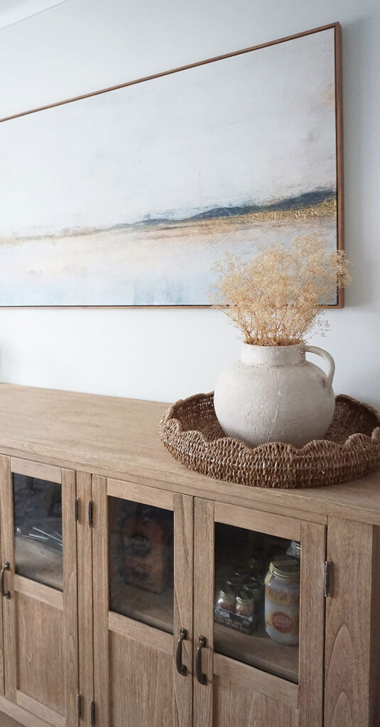 The wooden buffet in the Naperville home