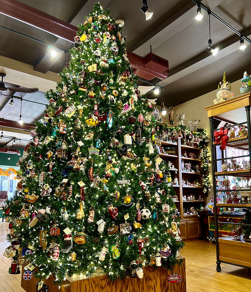 A decorated Christmas tree on display at Fairy Tales