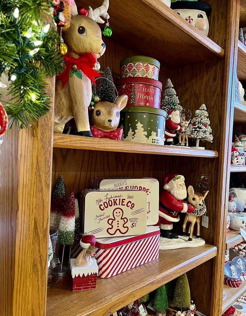 Shelves full of holiday decor at Fairy Tales