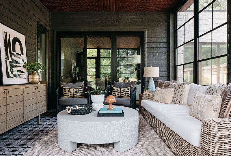 The furnished sunroom in the Geneva home