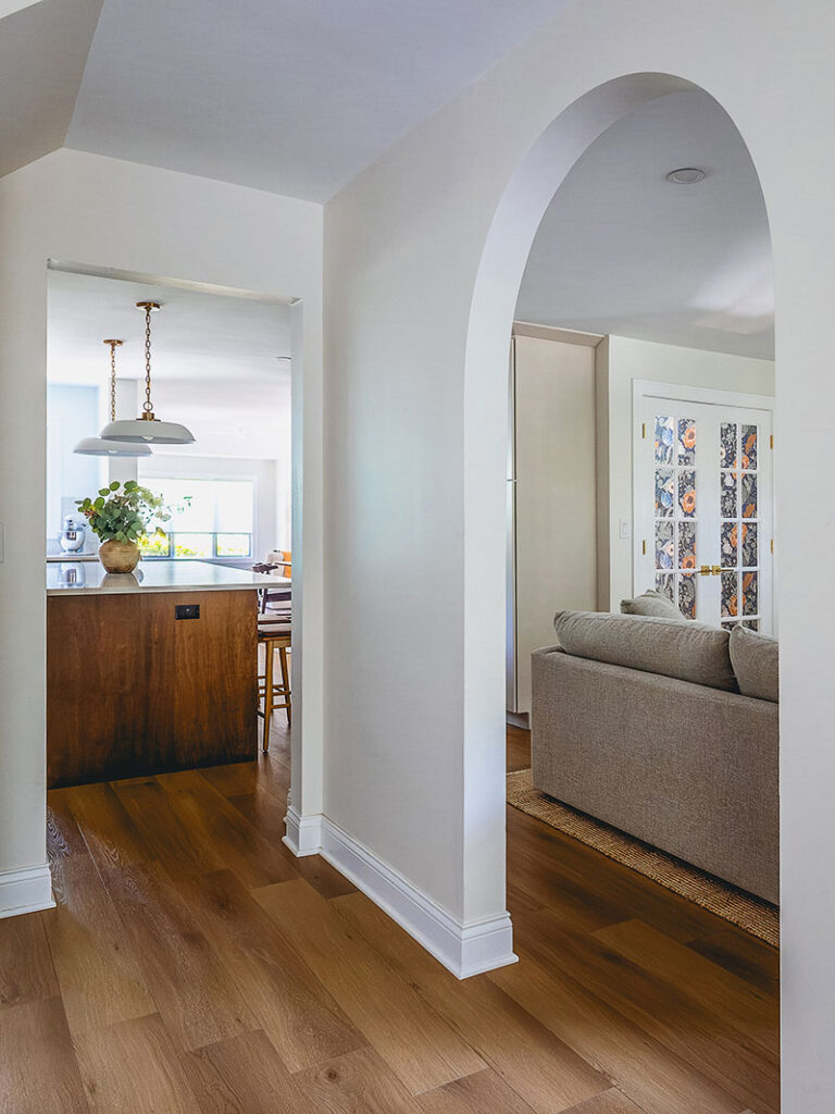 A closeup of the archway in the Western Springs home