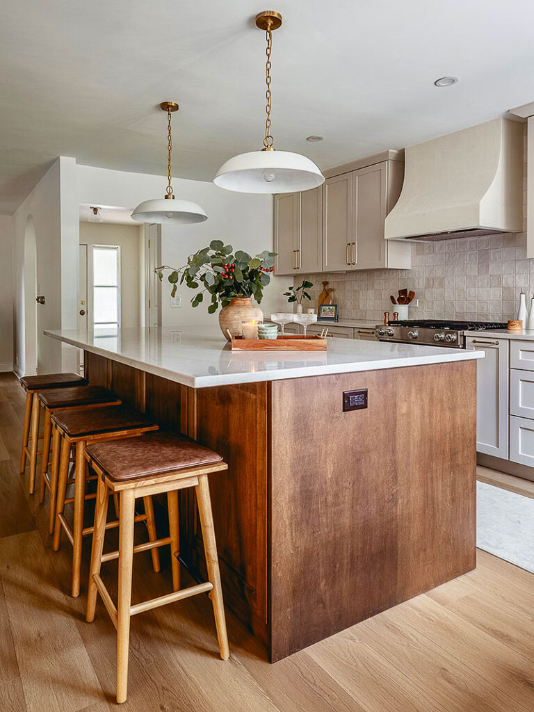 Light fixtures from Birch Lane in the kitchen of the Western Springs home