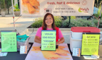 Lisa Kapryan advertising her Laos-style egg rolls