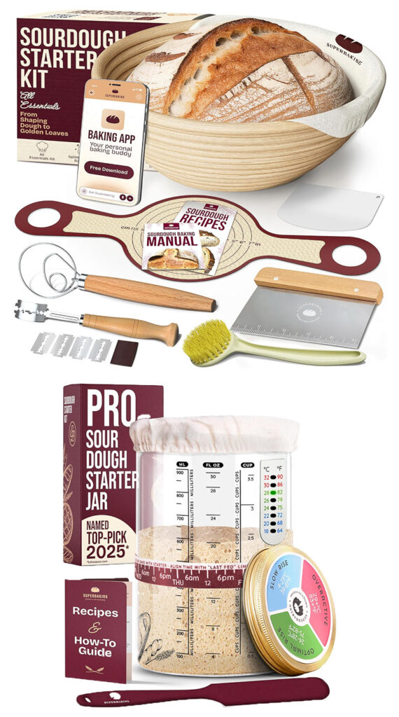 Superbaking’s Banneton Bread Proofing Basket Set and 34-ounce Sourdough Starter Jar