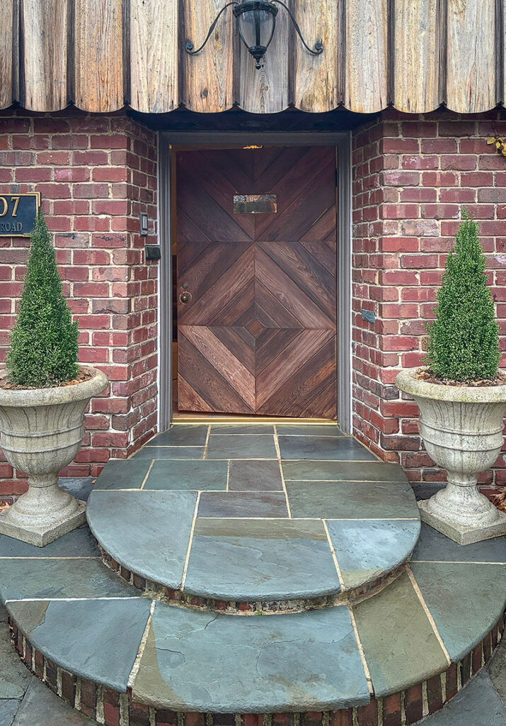 Detail of the chevron pattern on the home’s front door