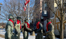 As an anonymous act of kindness, in January some statues in downtown Naperville were adorned with handmade scarves pinned with notes.