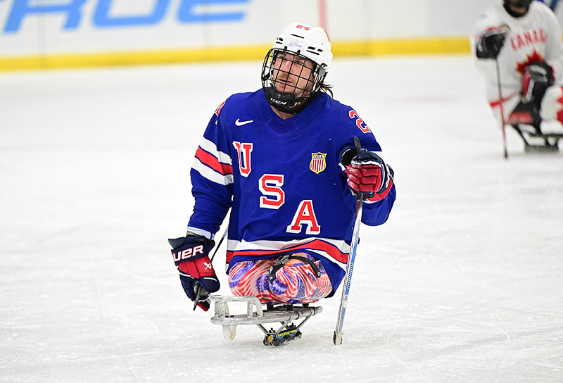 Josh Misiewicz playing sled hockey