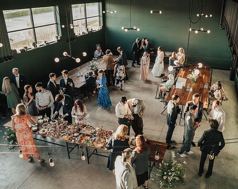 Guests at a wedding reception at Lytle Auditorium