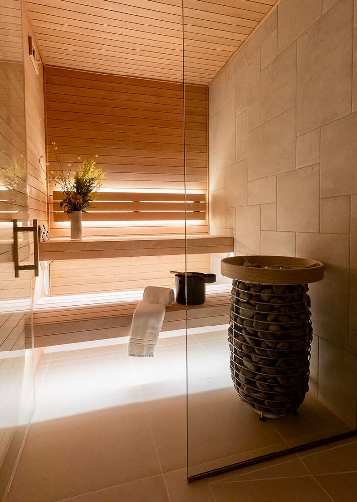 The sauna on the bottom floor of the Naperville home