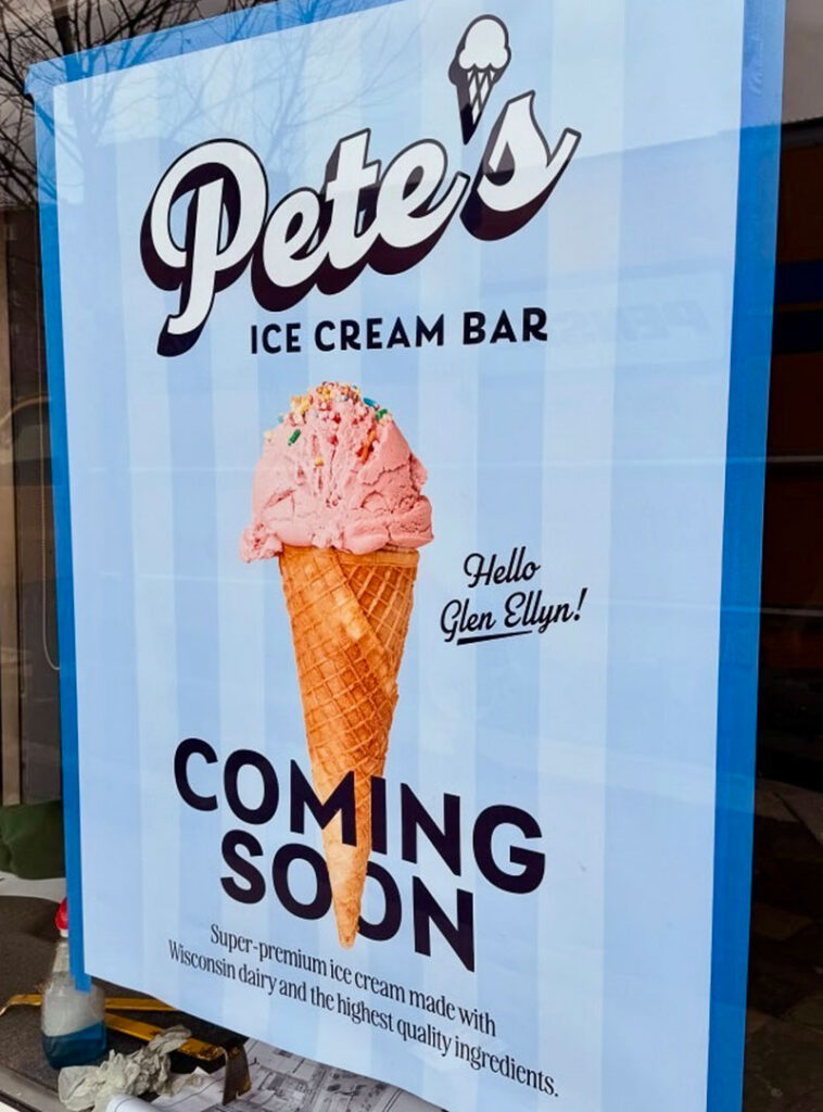 A "coming soon" poster for Pete’s Ice Cream Bar