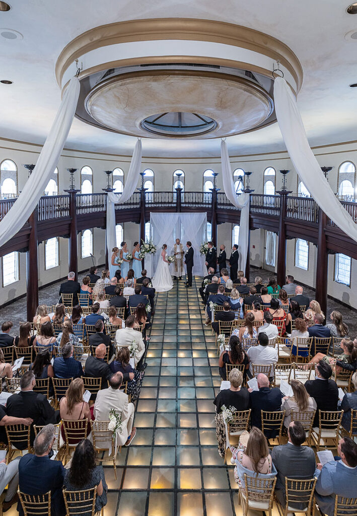 The crowded wedding venue during the ceremony