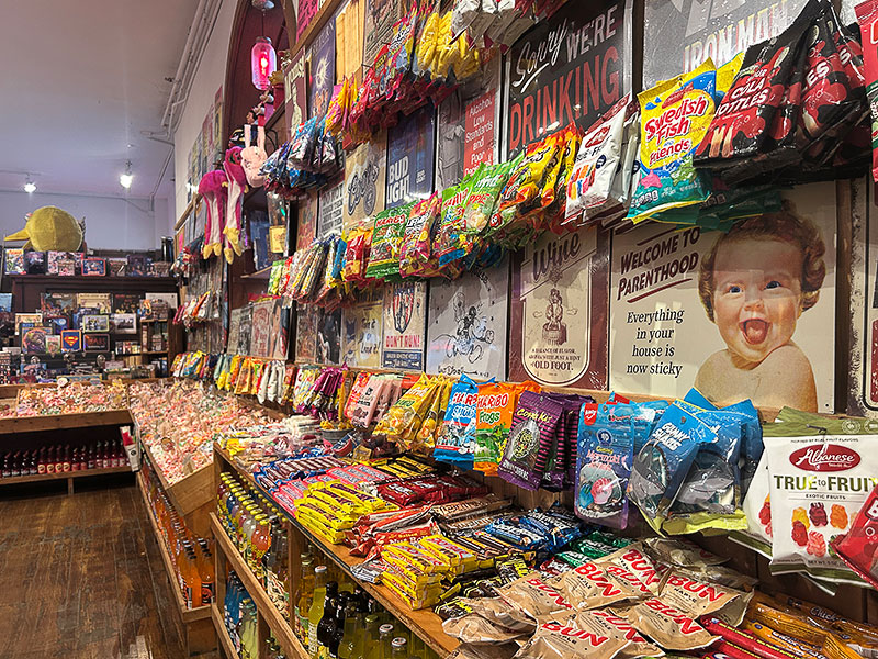 A variety of candy on display at Rocket Fizz Soda Pop & Candy Shop