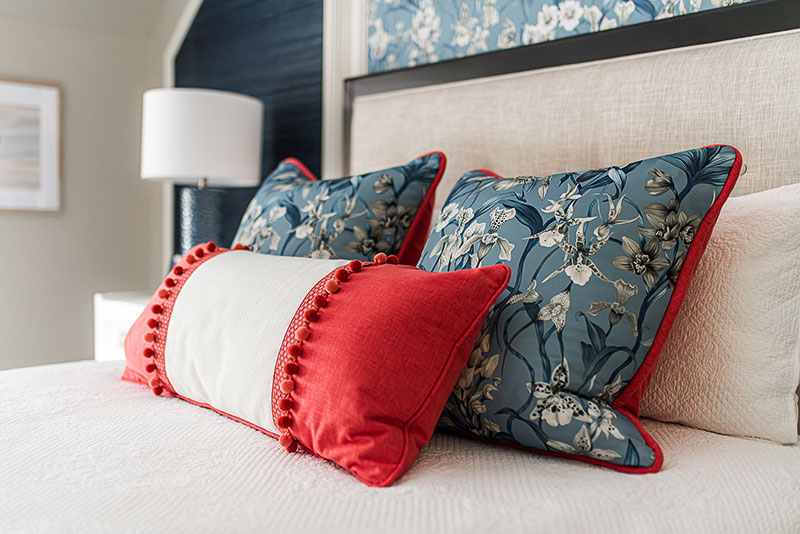Pillow details in the guest room in the Geneva home