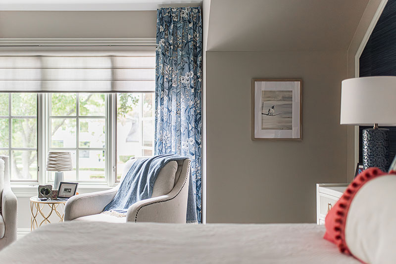 Shades of off-white around the guest bedroom in the Geneva home