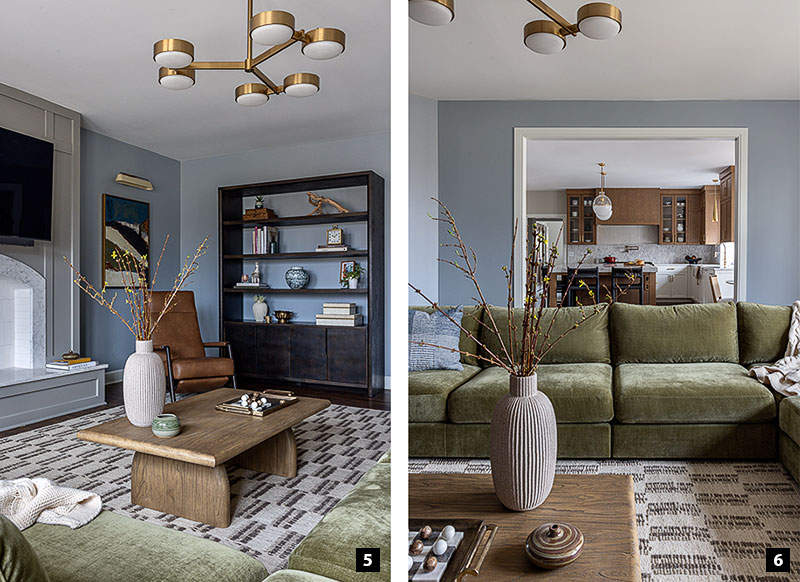 Furniture in the family room of the remodeled Lemont home