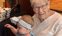 Monarch Landing resident Kay Nelson of Naperville celebrated her 103rd birthday in July (pictured with one of her great-grandchildren).