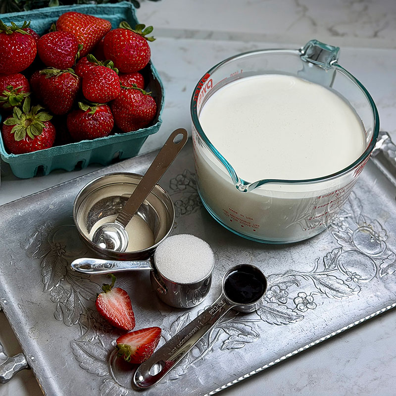 Ingredients for Panna Cotta with Slow-Roasted Strawberries