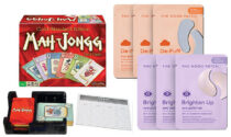 Mah Jongg card game by Continuum Games and Good Patch under-eye hydrogel patch sets in De-Puff and Brighten Up